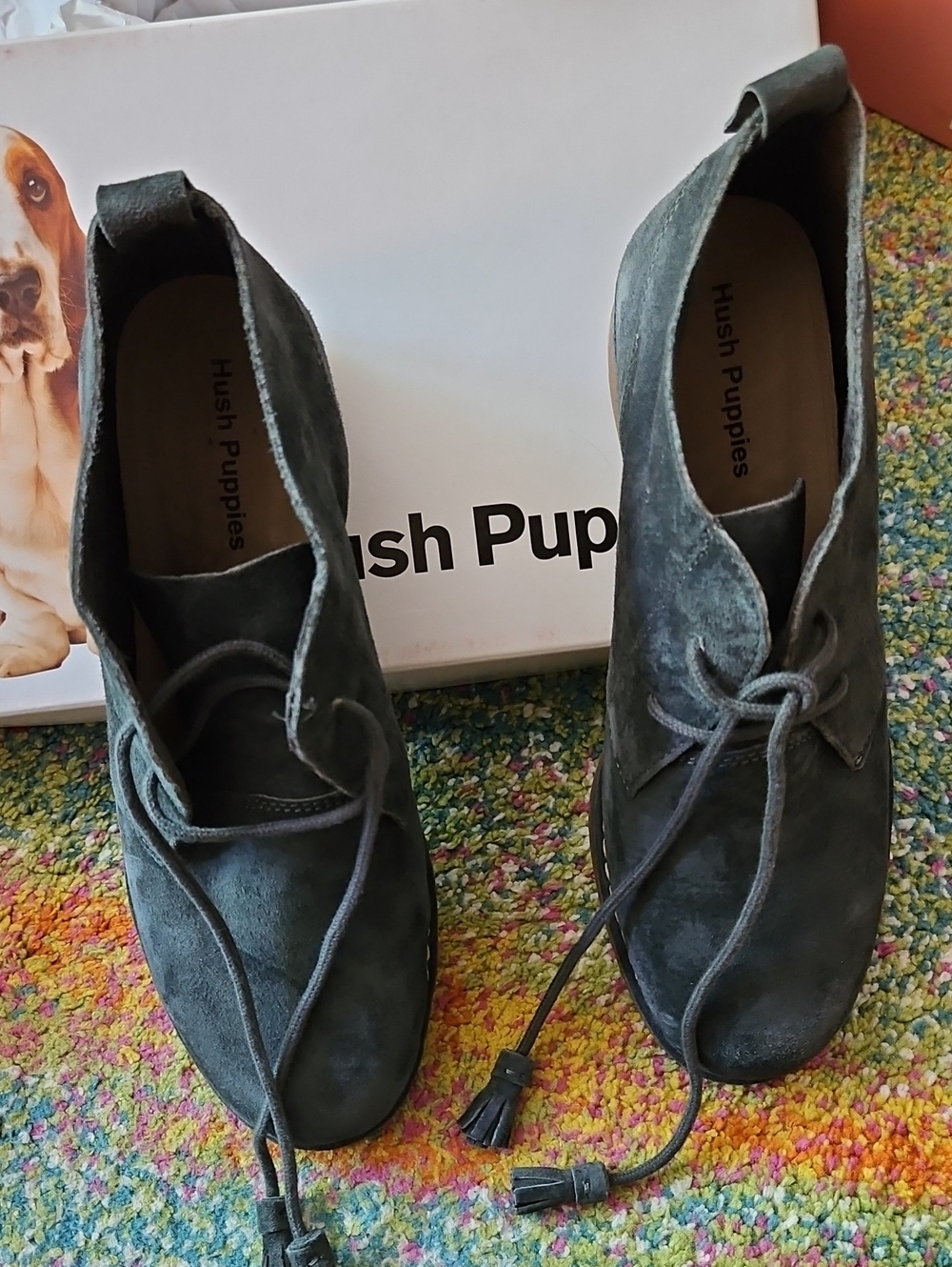 Hush Puppies Women's Dark Gray Suede Lace-Up Boots Size 9W New